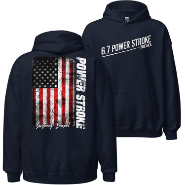 6.7 Powerstroke Hoodie Power Stroke Sweatshirt - Burning Diesel-In-Navy-From Aggressive Thread